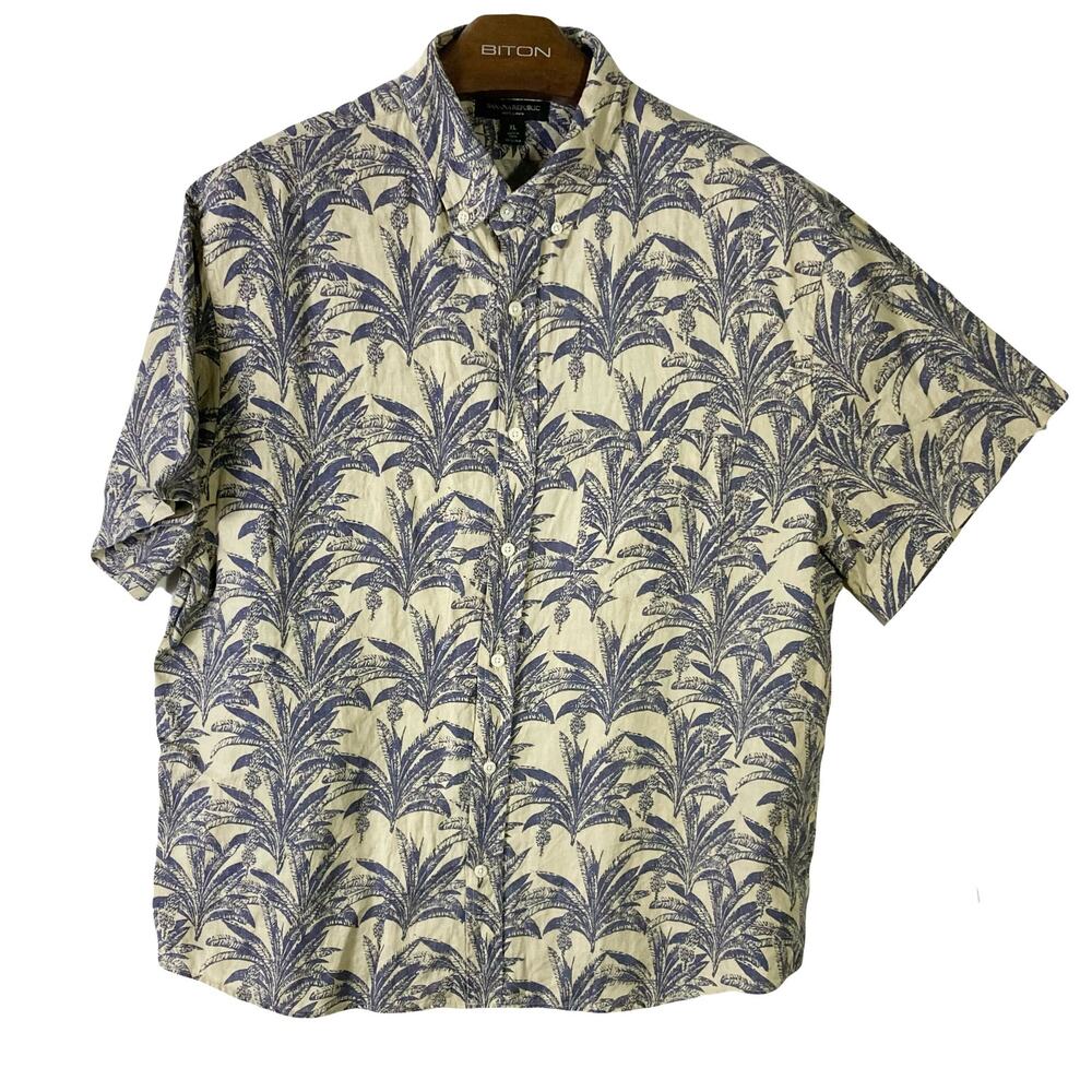 NWOT BANANA REPUBLIC Shirt Men XL Linen Short Sleeve Leaf Button Pocket Castello